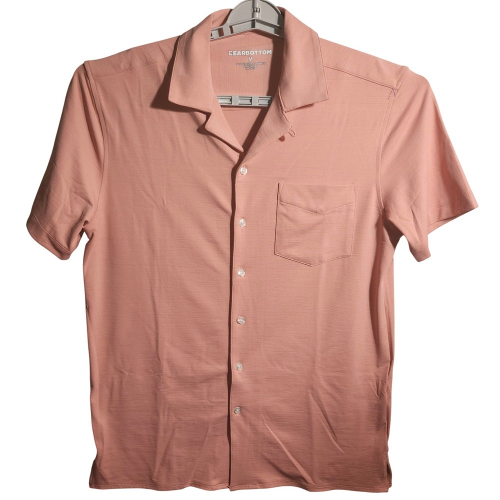 Bearbottom‎ Mens Short Sleeve Button Up Shirt Pink Stretch Camp Collar Size Med